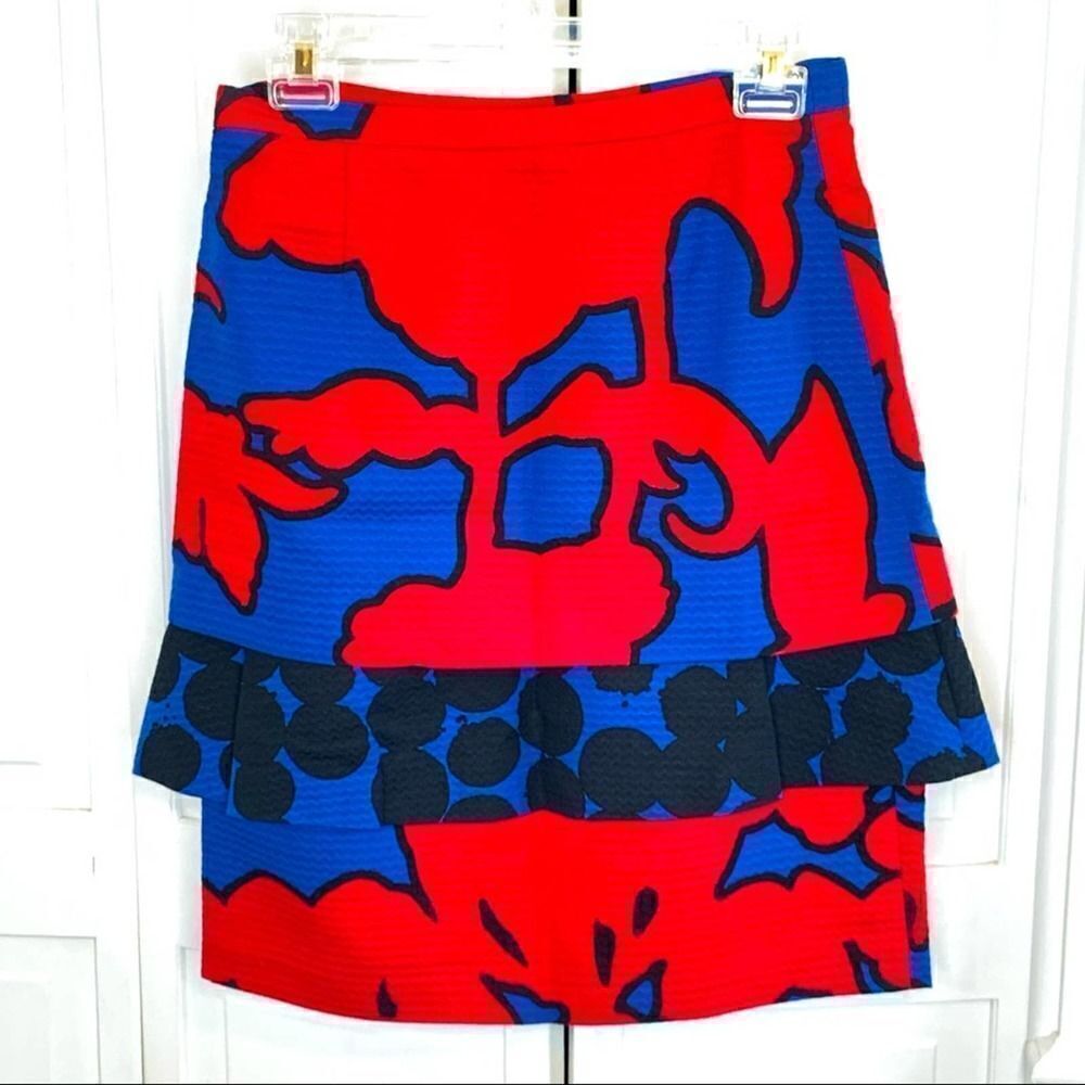 Moschino Cheap Chic Red Blue Pattern Ruffle Skirt